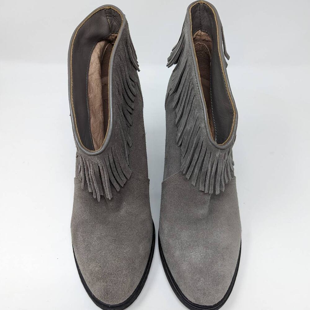 Joie Suede Fringe Ankle Booties Gray Size 37.5 - Picture 8 of 14